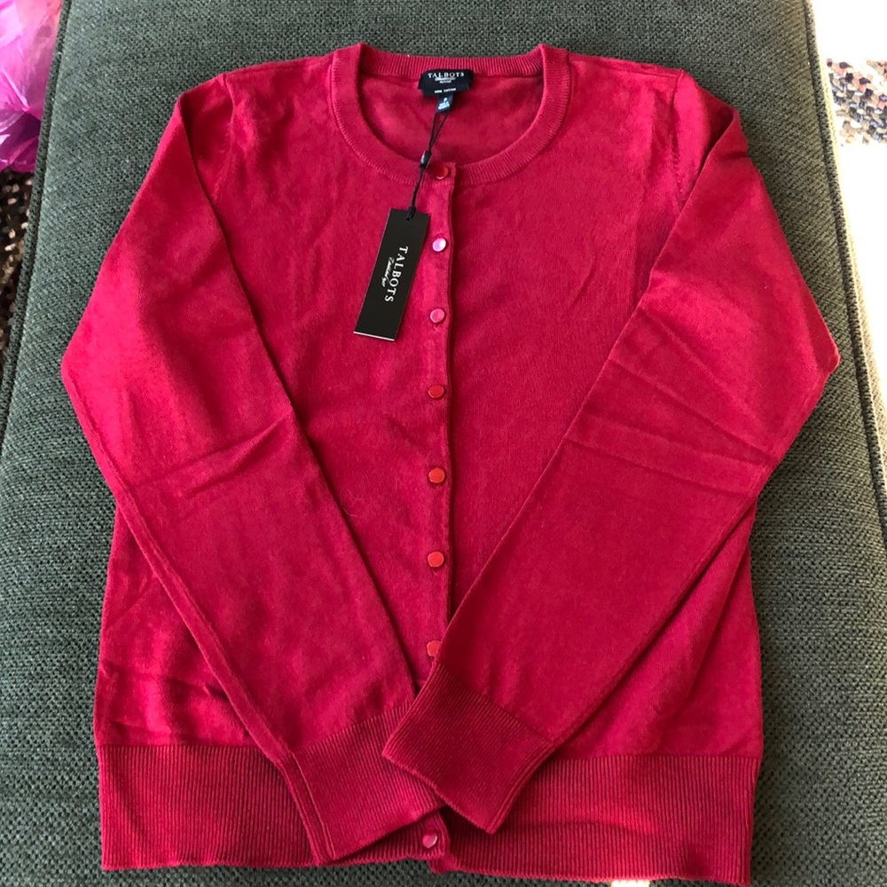 NWT Talbots Red Pima Cardigan